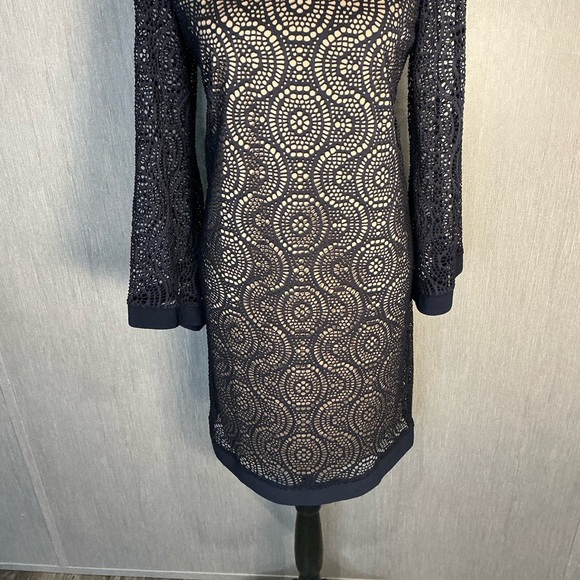 Emma & Michele Navy Lace Long Sleeve Dress Size Medium - Picture 2 of 12